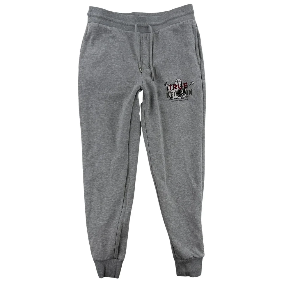 True Religion Sweatpants Mens Medium Gray Branded Jogger Fleece Buddha Logo